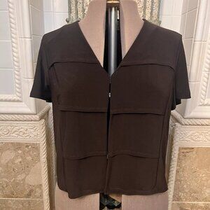 Chelsea Suite. Sz 16 Layered Black Topper Cardigan Hook Closure Short Sleev B110